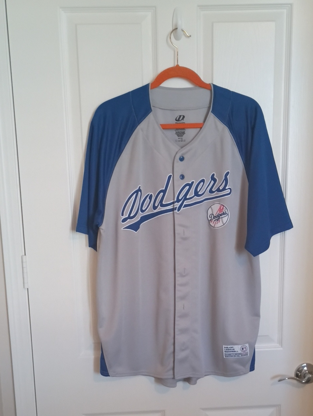 Gray and Blue Los Angeles Dodgers Baseball Jersey - Men's Button Front XL